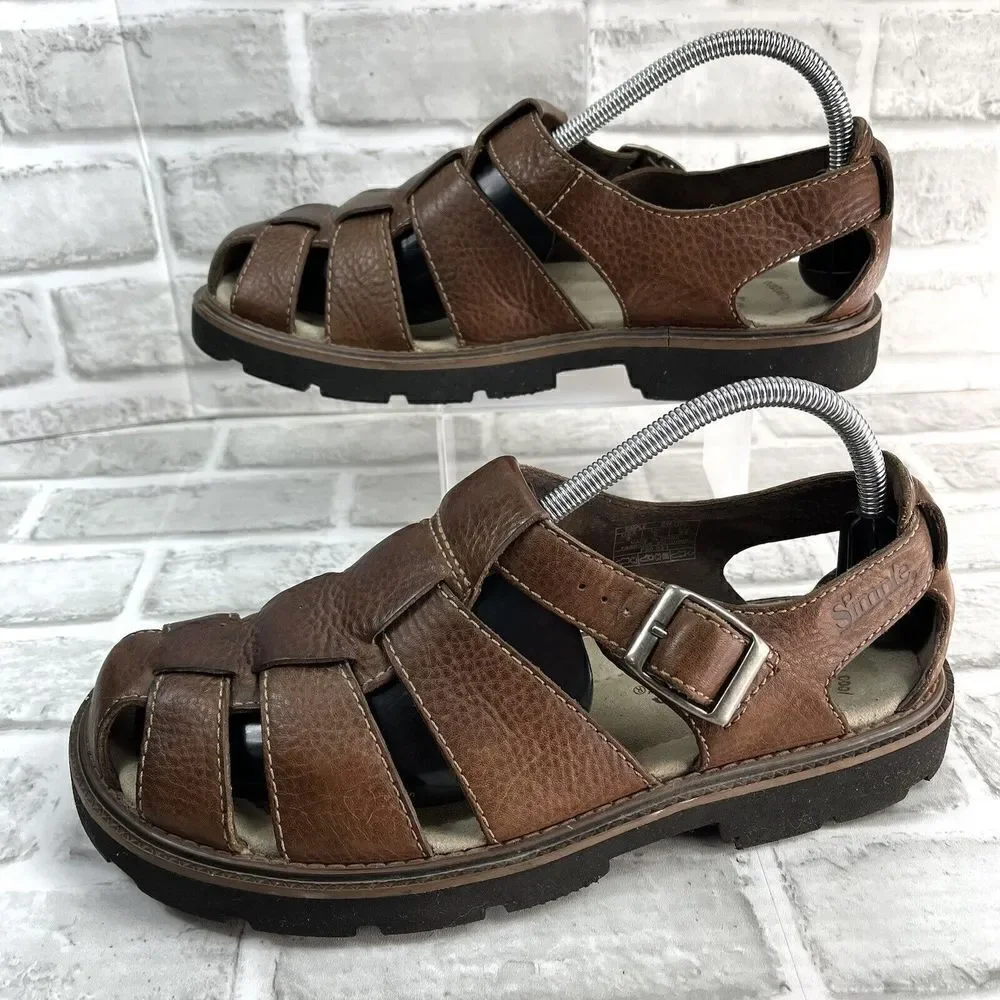 Simple Shoes Men's Size 9 Brown Leather Comfort Fisherman Sandals